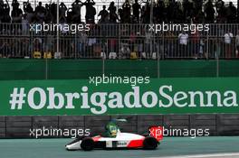 Bruno Senna (BRA) in the 1988 McLaren MP4/4 raced by Ayrton Senna. 17.11.2019. Formula 1 World Championship, Rd 20, Brazilian Grand Prix, Sao Paulo, Brazil, Race Day.