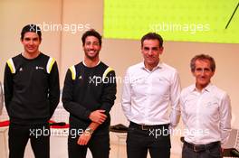 (L to R): Esteban Ocon (FRA) Renault F1 Team; Daniel Ricciardo (AUS) Renault F1 Team; Cyril Abiteboul (FRA) Renault Sport F1 Managing Director; Alain Prost (FRA) Renault F1 Team Non-Executive Director. 12.02.2020. Renault F1 Team Season Opener, L’Atelier Renault, Paris, France, Wednesday.