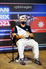 (L to R): Sergio Perez (MEX) Red Bull Racing and Pierre Gasly (FRA) AlphaTauri in the post race FIA Press Conference. 06.06.2021. Formula 1 World Championship, Rd 6, Azerbaijan Grand Prix, Baku Street Circuit, Azerbaijan, Race Day.