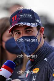 Sergio Perez (MEX) Red Bull Racing with the media. 26.06.2021. Formula 1 World Championship, Rd 8, Steiermark Grand Prix, Spielberg, Austria, Qualifying Day.