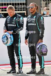 (L to R): Valtteri Bottas (FIN) Mercedes AMG F1 and Lewis Hamilton (GBR) Mercedes AMG F1. 12.03.2021. Formula 1 Testing, Sakhir, Bahrain, Day One.