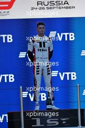 Race winner Logan Sargeant (USA) Charouz Racing System on the podium. 25.09.2021. FIA Formula 3 Championship, Rd 7, Race 1, Sochi, Russia, Friday.