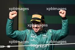 Fernando Alonso (ESP) Aston Martin F1 Team celebrates his third position on the podium. 05.11.2023. Formula 1 World Championship, Rd 21, Brazilian Grand Prix, Sao Paulo, Brazil, Race Day.