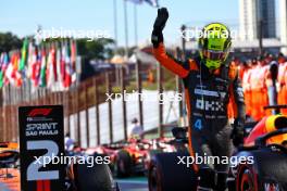 Lando Norris (GBR) McLaren celebrates his second position in Sprint parc ferme. 04.11.2023. Formula 1 World Championship, Rd 21, Brazilian Grand Prix, Sao Paulo, Brazil, Sprint Day.