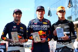 Top three in Sprint parc ferme (L to R): Sergio Perez (MEX) Red Bull Racing, third; Max Verstappen (NLD) Red Bull Racing, winner; Lando Norris (GBR) McLaren, second. 04.11.2023. Formula 1 World Championship, Rd 21, Brazilian Grand Prix, Sao Paulo, Brazil, Sprint Day.