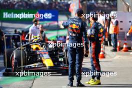 Max Verstappen (NLD) Red Bull Racing in sprint parc ferme with team mate Sergio Perez (MEX) Red Bull Racing. 04.11.2023. Formula 1 World Championship, Rd 21, Brazilian Grand Prix, Sao Paulo, Brazil, Sprint Day.