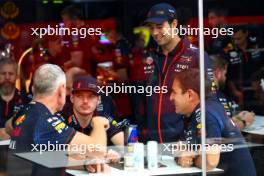 Sergio Perez (MEX) Red Bull Racing with Max Verstappen (NLD) Red Bull Racing Pierre Wache (FRA) Red Bull Racing Technical Director; and Jonathan Wheatley (GBR) Red Bull Racing Team Manager. 02.11.2023. Formula 1 World Championship, Rd 21, Brazilian Grand Prix, Sao Paulo, Brazil, Preparation Day.