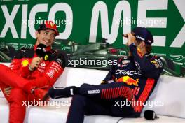 Pole man Charles Leclerc, Scuderia Ferrari, and Max Verstappen, Red Bull Racing, in the post Qualifying Press Conference 28.10.2023. Formula 1 World Championship, Rd 20, Mexican Grand Prix, Mexico City, Mexico, Qualifying Day.