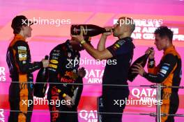 1st place  Max Verstappen (NLD) Red Bull Racing, 2nd place  Oscar Piastri (AUS) McLaren, 3rd place  Lando Norris (GBR) McLaren with Gianpiero Lambiase (ITA) Red Bull Racing Engineer.  08.10.2023. Formula 1 World Championship, Rd 18, Qatar Grand Prix, Doha, Qatar, Race Day.