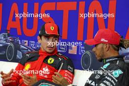 (L to R): Charles Leclerc (MON) Ferrari and Lewis Hamilton (GBR) Mercedes AMG F1, in the post qualifying FIA Press Conference. 20.10.2023. Formula 1 World Championship, Rd 19, United States Grand Prix, Austin, Texas, USA, Qualifying Day