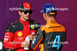 (L to R): Pole sitter Charles Leclerc (MON) Ferrari in qualifying parc ferme with second placed Lando Norris (GBR) McLaren. 20.10.2023. Formula 1 World Championship, Rd 19, United States Grand Prix, Austin, Texas, USA, Qualifying Day