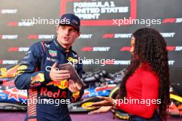 Winner Max Verstappen (NLD) Red Bull Racing in Sprint parc ferme with Sha'Carri Richardson (USA) Athlete. 21.10.2023. Formula 1 World Championship, Rd 19, United States Grand Prix, Austin, Texas, USA, Sprint Day.