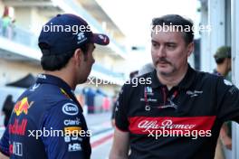 (L to R): Sergio Perez (MEX) Red Bull Racing with James Key (GBR) Alfa Romeo F1 Team Technical Director. 19.10.2023. Formula 1 World Championship, Rd 19, United States Grand Prix, Austin, Texas, USA, Preparation Day.