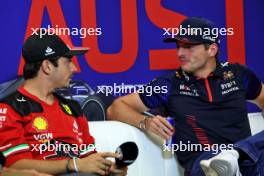 (L to R): Charles Leclerc (MON) Ferrari and Max Verstappen (NLD) Red Bull Racing in the FIA Press Conference. 19.10.2023. Formula 1 World Championship, Rd 19, United States Grand Prix, Austin, Texas, USA, Preparation Day.