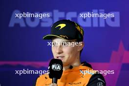 Oscar Piastri (AUS) McLaren in the FIA Press Conference. 21.03.2024. Formula 1 World Championship, Rd 3, Australian Grand Prix, Albert Park, Melbourne, Australia, Preparation Day.