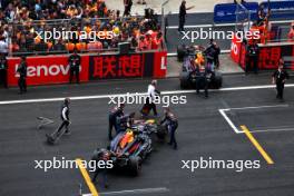 Red Bull Racing RB20s pushed into parc ferme at the end of the race. 21.04.2024. Formula 1 World Championship, Rd 5, Chinese Grand Prix, Shanghai, China, Race Day.