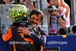 Race winner Lando Norris (GBR) McLaren celebrates in parc ferme with Mohammed Bin Sulayem (UAE) FIA President. 05.05.2024. Formula 1 World Championship, Rd 6, Miami Grand Prix, Miami, Florida, USA, Race Day.