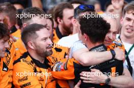 Race winner Lando Norris (GBR) McLaren celebrates in parc ferme with Mark Berryman (GBR) Add Motorsports Director and Driver Manager and the team. 05.05.2024. Formula 1 World Championship, Rd 6, Miami Grand Prix, Miami, Florida, USA, Race Day.