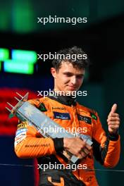 Race winner Lando Norris (GBR) McLaren celebrates on the podium. 05.05.2024. Formula 1 World Championship, Rd 6, Miami Grand Prix, Miami, Florida, USA, Race Day.