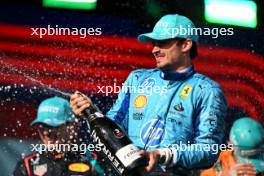 Charles Leclerc (MON) Ferrari celebrates his third position on the podium. 05.05.2024. Formula 1 World Championship, Rd 6, Miami Grand Prix, Miami, Florida, USA, Race Day.