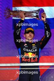 Race winner Max Verstappen (NLD) Red Bull Racing celebrates on the podium. 09.03.2024. Formula 1 World Championship, Rd 2, Saudi Arabian Grand Prix, Jeddah, Saudi Arabia, Race Day.