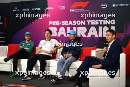 (L to R): Fernando Alonso (ESP) Aston Martin F1 Team; George Russell (GBR) Mercedes AMG F1; and Alexander Albon (THA) Williams Racing, in the FIA Press Conference. 22.02.2024. Formula 1 Testing, Sakhir, Bahrain, Day Two.