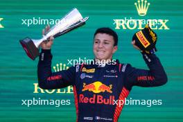Race winner Isack Hadjar (FRA) Campos Racing celebrates on the podium. 24.03.2024. FIA Formula 2 Championship, Rd 3, Feature Race, Melbourne, Australia, Sunday.