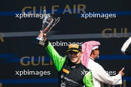 Race winner Zane Maloney (BRB) Rodin Motorsport celebrates on the podium. 02.03.2024. FIA Formula 2 Championship, Rd 1, Feature Race, Sakhir, Bahrain, Saturday.